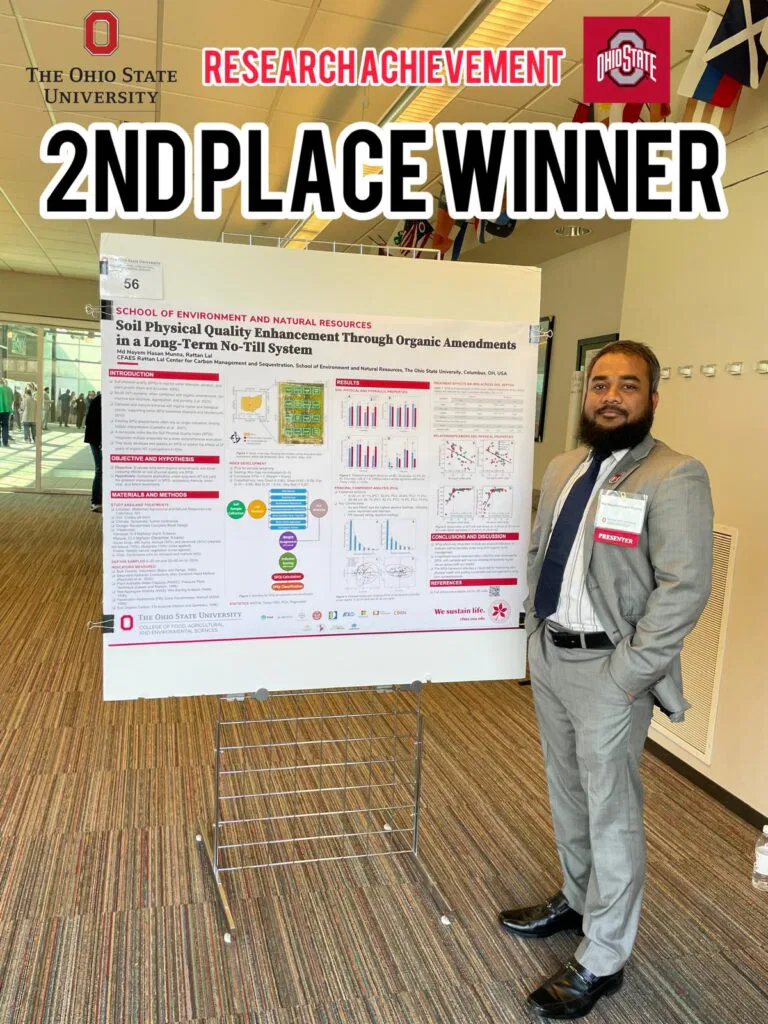 Second Place Poster Award, CFAES Annual Research Forum, The Ohio State University, Columbus, OH, 2026 Soil science research